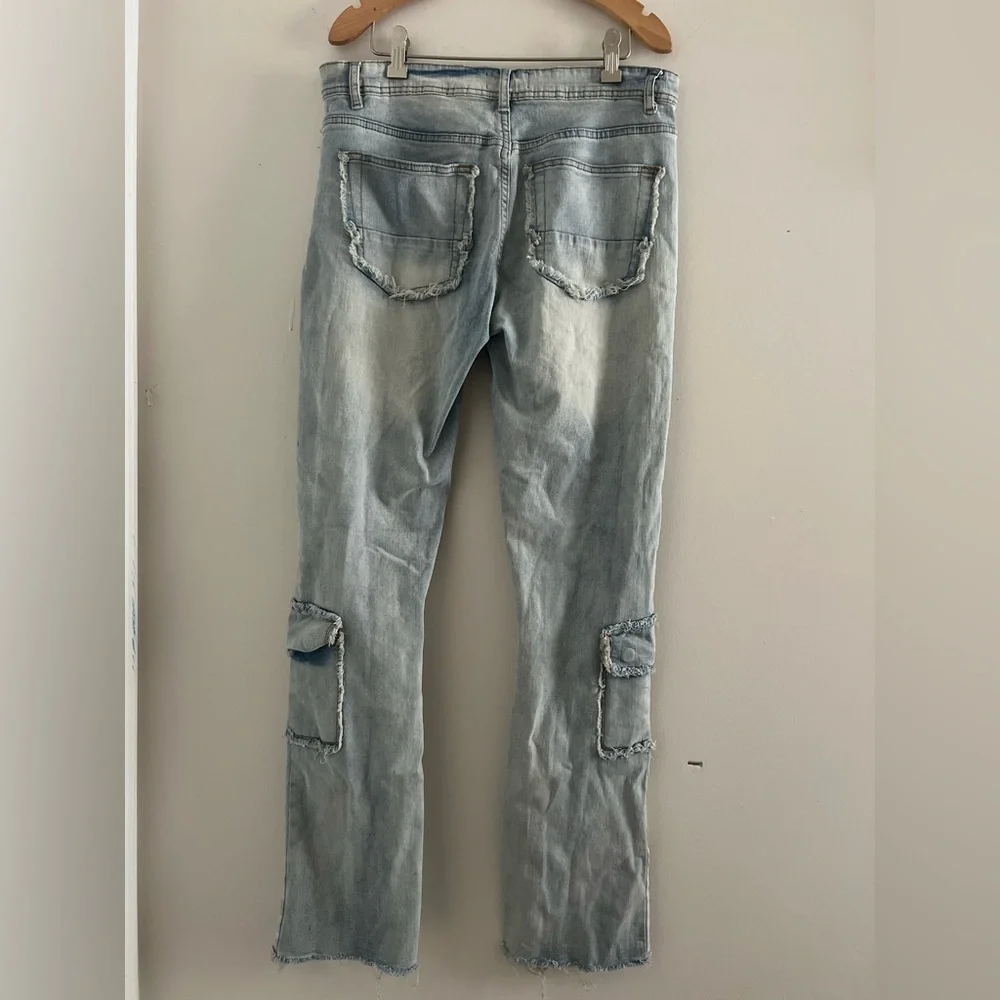 Nova Men Light Acid Vintage Wash Straight Cargo Jean Sz 32 - Picture 3 of 4